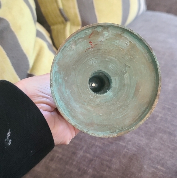 Pair of green metal and painted porcelain - Picture 8 of 10